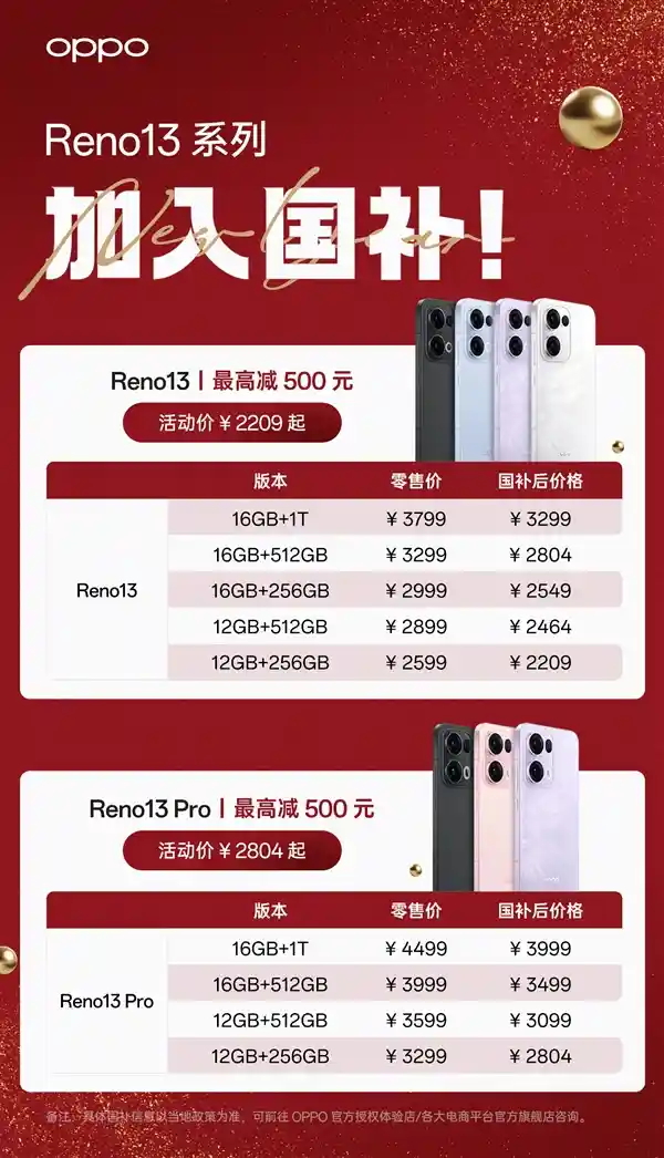 OPPO Reno13系列惊艳登场：冷雕玻璃机身，性能不凡，国补低至2209元