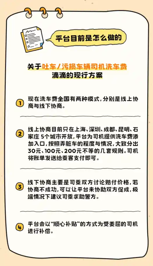 乘客呕吐车内是否该付洗车费？滴滴推出全新解决方案